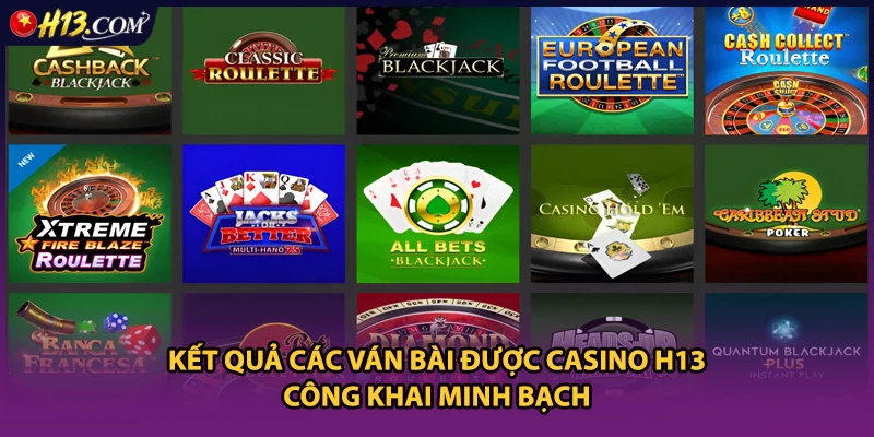 Kết quả các ván bài được casino H13 công khai minh bạch 